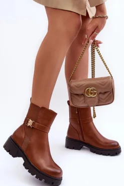 Skórzane Botki Sztyblety Damskie Brązowe Elspetia