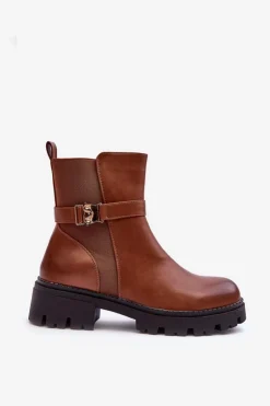 Skórzane Botki Sztyblety Damskie Brązowe Elspetia