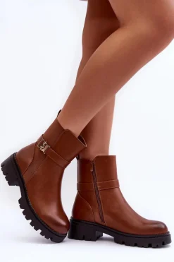 Skórzane Botki Sztyblety Damskie Brązowe Elspetia