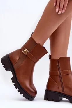 Skórzane Botki Sztyblety Damskie Brązowe Elspetia
