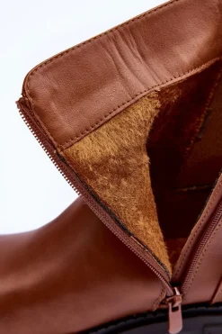 Skórzane Botki Sztyblety Damskie Brązowe Elspetia