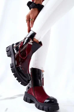 Skórzane Botki Sztyblety Maciejka Czarno-Bordowe 05137-33