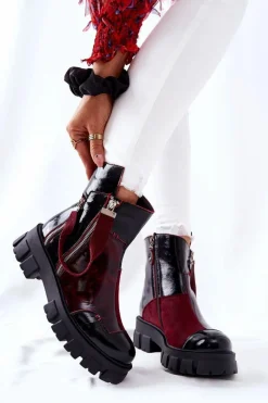 Skórzane Botki Sztyblety Maciejka Czarno-Bordowe 05137-33