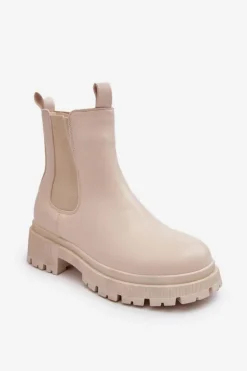 Skórzane Botki Sztyblety Na Suwak Beżowe Pitrese