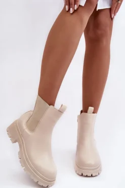 Skórzane Botki Sztyblety Na Suwak Beżowe Pitrese
