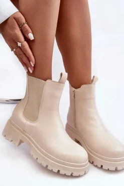 Skórzane Botki Sztyblety Na Suwak Beżowe Pitrese