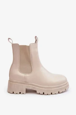 Skórzane Botki Sztyblety Na Suwak Beżowe Pitrese