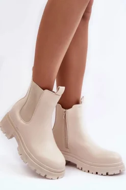 Skórzane Botki Sztyblety Na Suwak Beżowe Pitrese