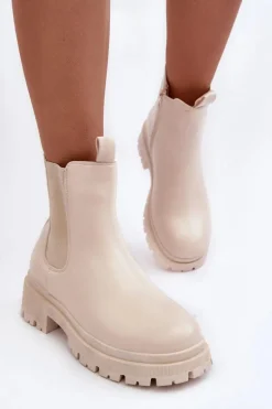 Skórzane Botki Sztyblety Na Suwak Beżowe Pitrese