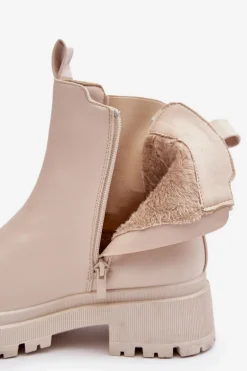 Skórzane Botki Sztyblety Na Suwak Beżowe Pitrese