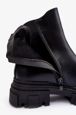Skórzane Botki Sztyblety Na Płaskim Obcasie i Platformie Czarne Solita