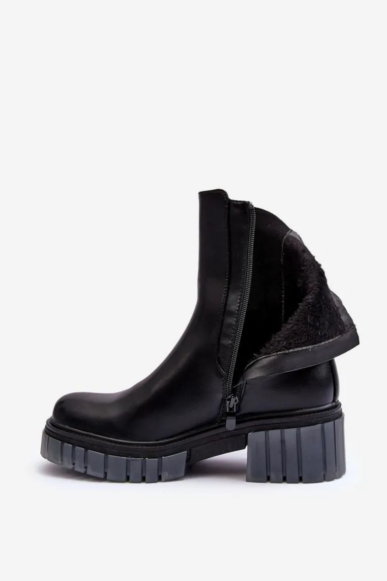 Skórzane Botki Sztyblety Na Grubej Podeszwie Czarne Apetrius