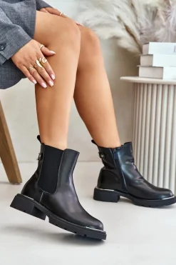 Skórzane Botki Sztyblety Na Zamek GOE OO2N4147-E2 Czarne