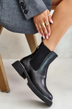 Skórzane Botki Sztyblety Na Zamek GOE OO2N4147-E2 Czarne