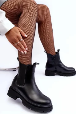 Skórzane Botki Sztyblety Na Suwak Czarne Pitrese