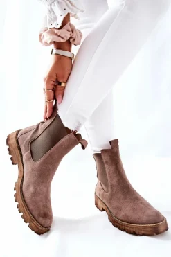 Skórzane Botki Sztyblety Nicole Brązowe Brace