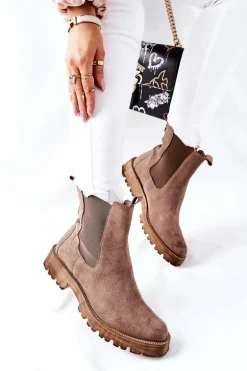 Skórzane Botki Sztyblety Nicole Brązowe Brace