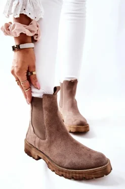 Skórzane Botki Sztyblety Nicole Brązowe Brace