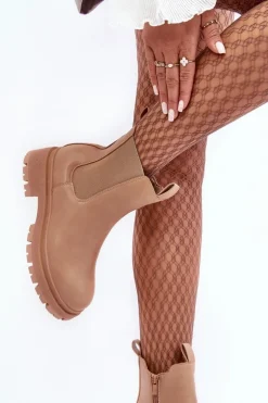 Skórzane Botki Sztyblety Na Suwak Ciemnobeżowe Pitrese