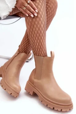 Skórzane Botki Sztyblety Na Suwak Ciemnobeżowe Pitrese