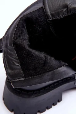 Skórzane Botki Sztyblety Na Masywnej Platformie Czarne Lemar Lisencca