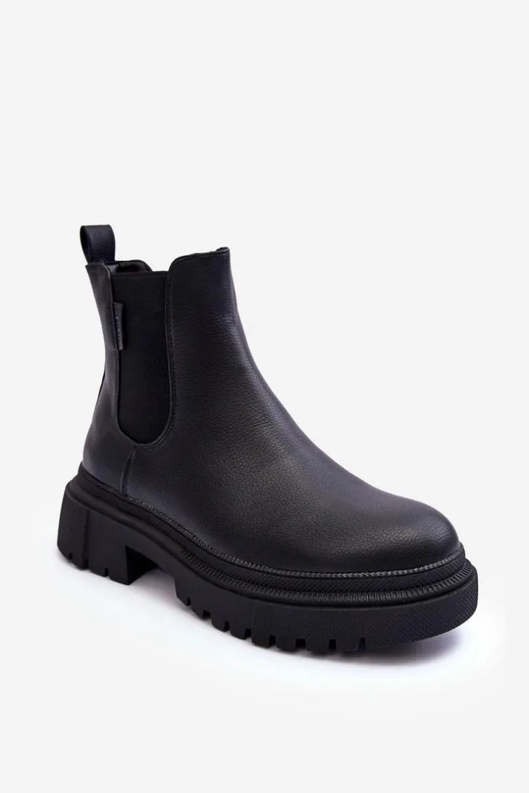 Skórzane Botki Sztyblety Ocieplane Big Star MM274619 Czarne