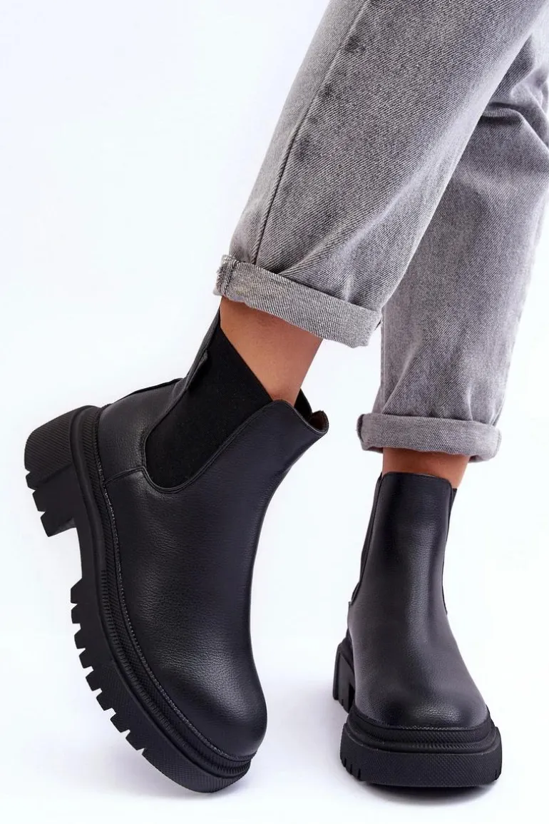 Skórzane Botki Sztyblety Ocieplane Big Star MM274619 Czarne