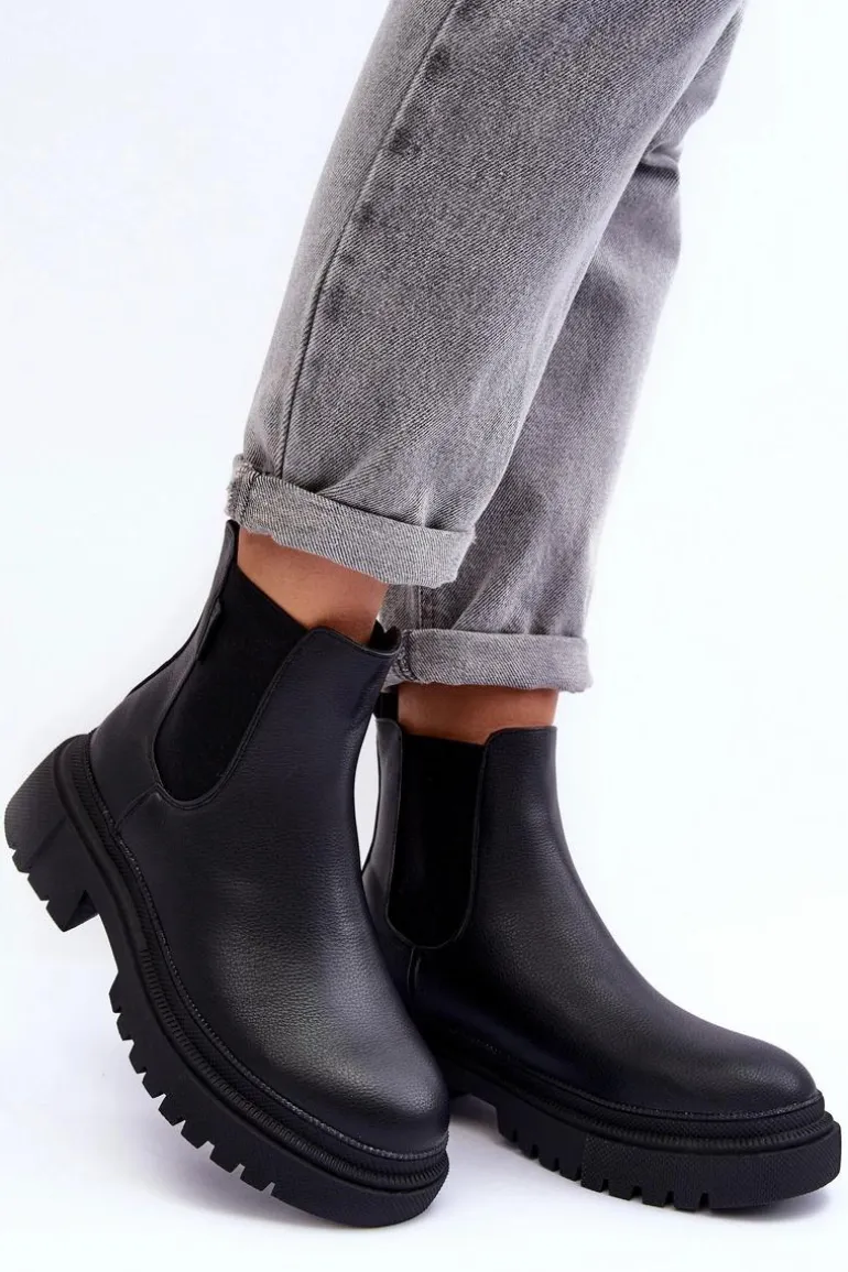 Skórzane Botki Sztyblety Ocieplane Big Star MM274619 Czarne