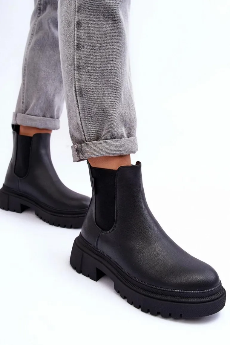 Skórzane Botki Sztyblety Ocieplane Big Star MM274619 Czarne