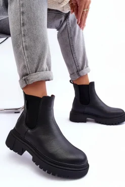 Skórzane Botki Sztyblety Ocieplane Big Star MM274619 Czarne