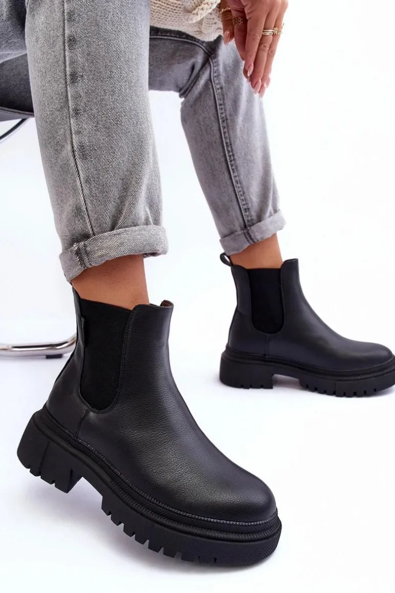 Skórzane Botki Sztyblety Ocieplane Big Star MM274619 Czarne