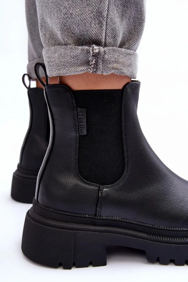 Skórzane Botki Sztyblety Ocieplane Big Star MM274619 Czarne