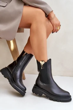 Skórzane Botki Sztyblety z Ozdobą CheBello 4537 Czarne