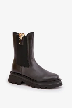 Skórzane Botki Sztyblety z Ozdobą CheBello 4537 Czarne