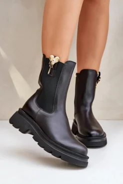Skórzane Botki Sztyblety z Ozdobą CheBello 4537 Czarne