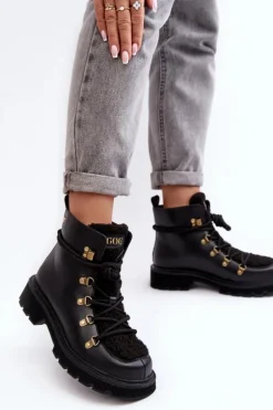 Skórzane Botki Trapery Damskie GOE MM2N4082 Czarne