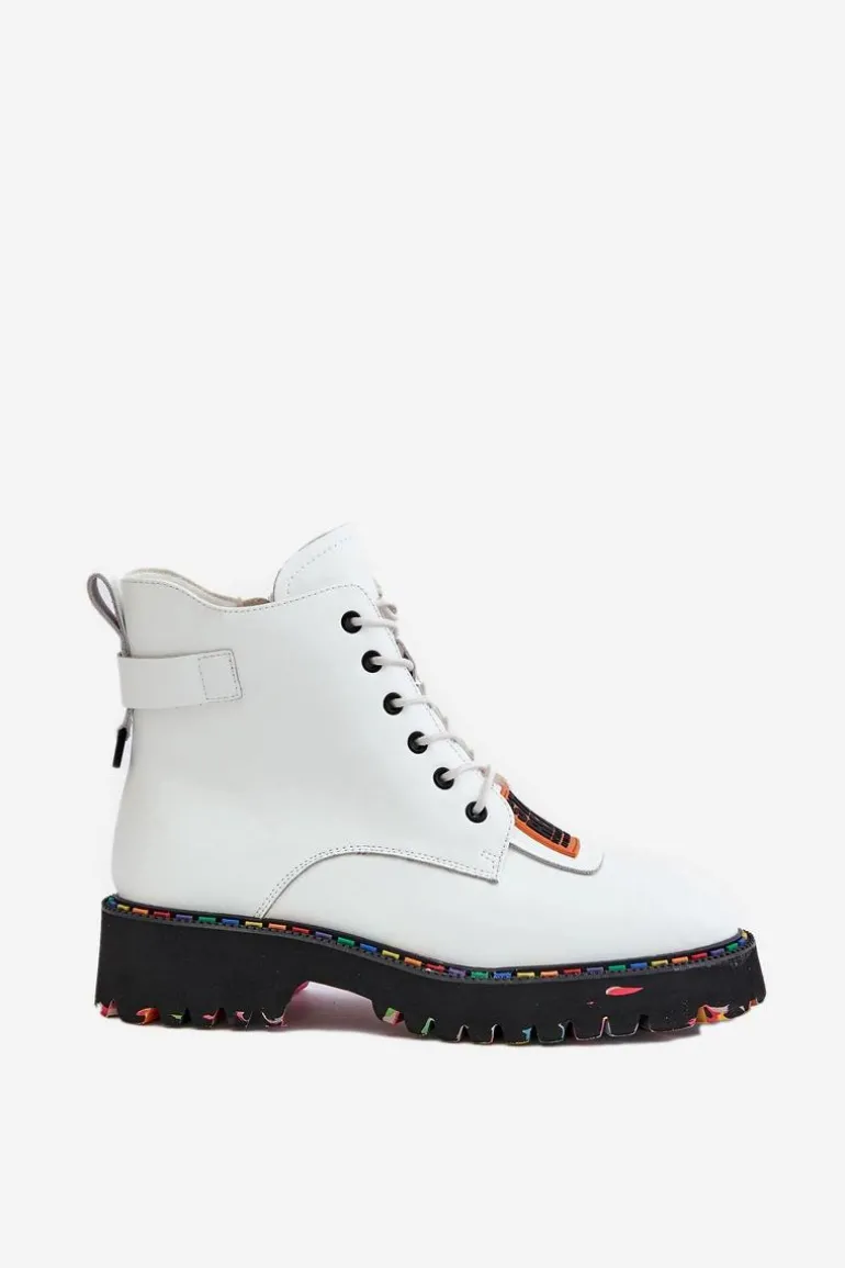 Skórzane Botki Trapery Damskie Na Zamek Artiker 55C0515 Białe