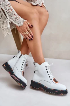 Skórzane Botki Trapery Damskie Na Zamek Artiker 55C0515 Białe