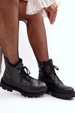 Skórzane Botki Trapery Damskie Na Suwak Zazoo 949P Czarne