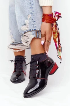 Skórzane Botki Trzewiki Maciejka 04744-16 Czarno-Czerwone