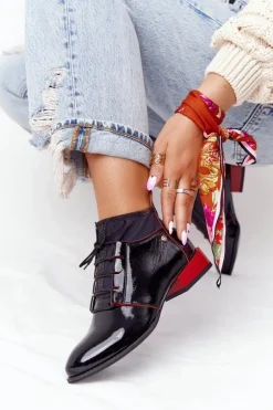 Skórzane Botki Trzewiki Maciejka 04744-16 Czarno-Czerwone