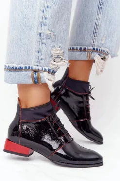 Skórzane Botki Trzewiki Maciejka 04744-16 Czarno-Czerwone