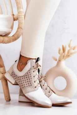 Skórzane Botki Trzewiki Maciejka 05541-25 Jasnobeżowe