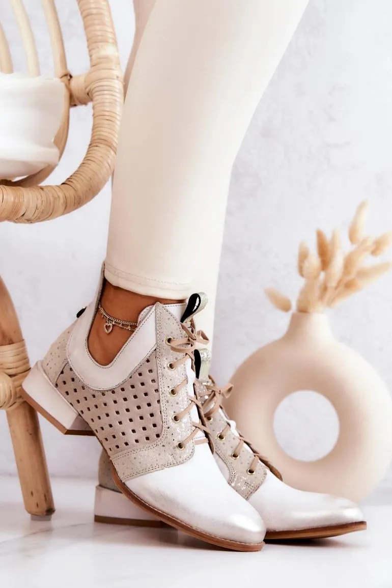 Skórzane Botki Trzewiki Maciejka 05541-25 Jasnobeżowe