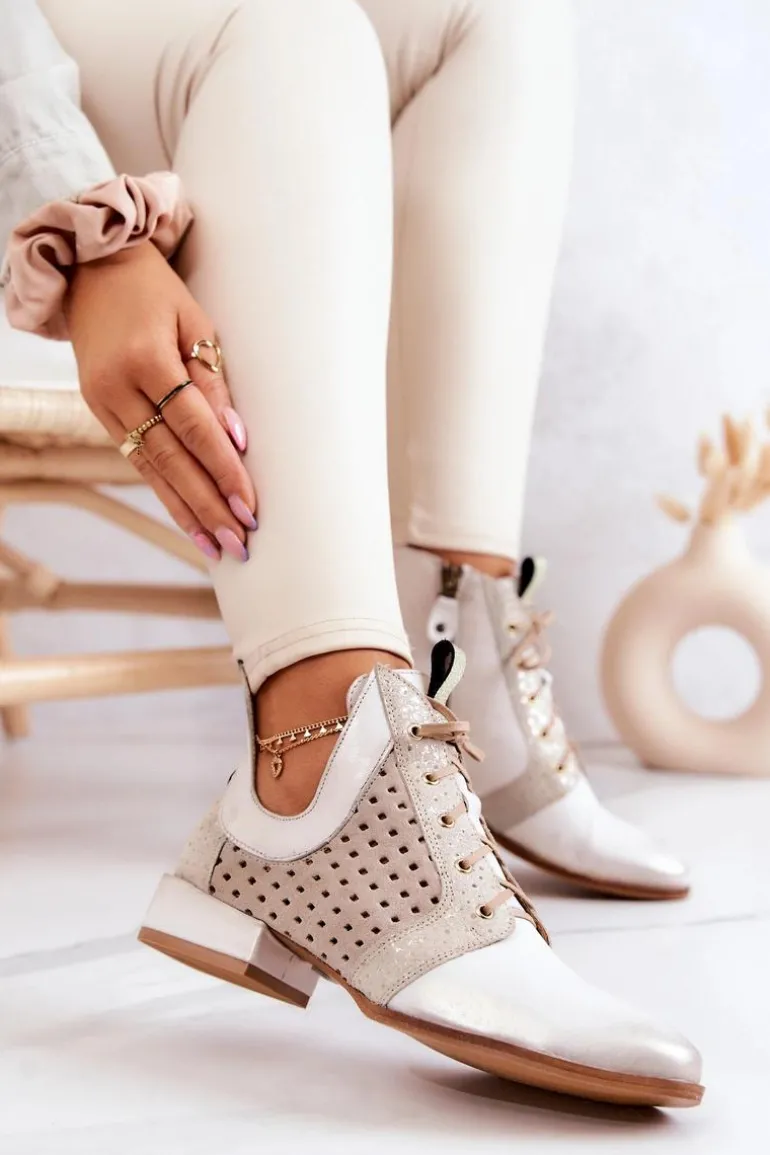 Skórzane Botki Trzewiki Maciejka 05541-25 Jasnobeżowe