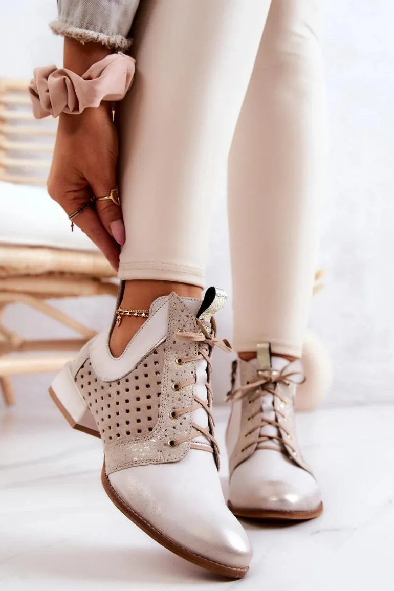 Skórzane Botki Trzewiki Maciejka 05541-25 Jasnobeżowe