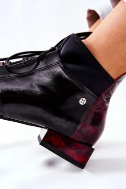 Skórzane Botki Trzewiki Maciejka Marmurki Bordowe 04744-29