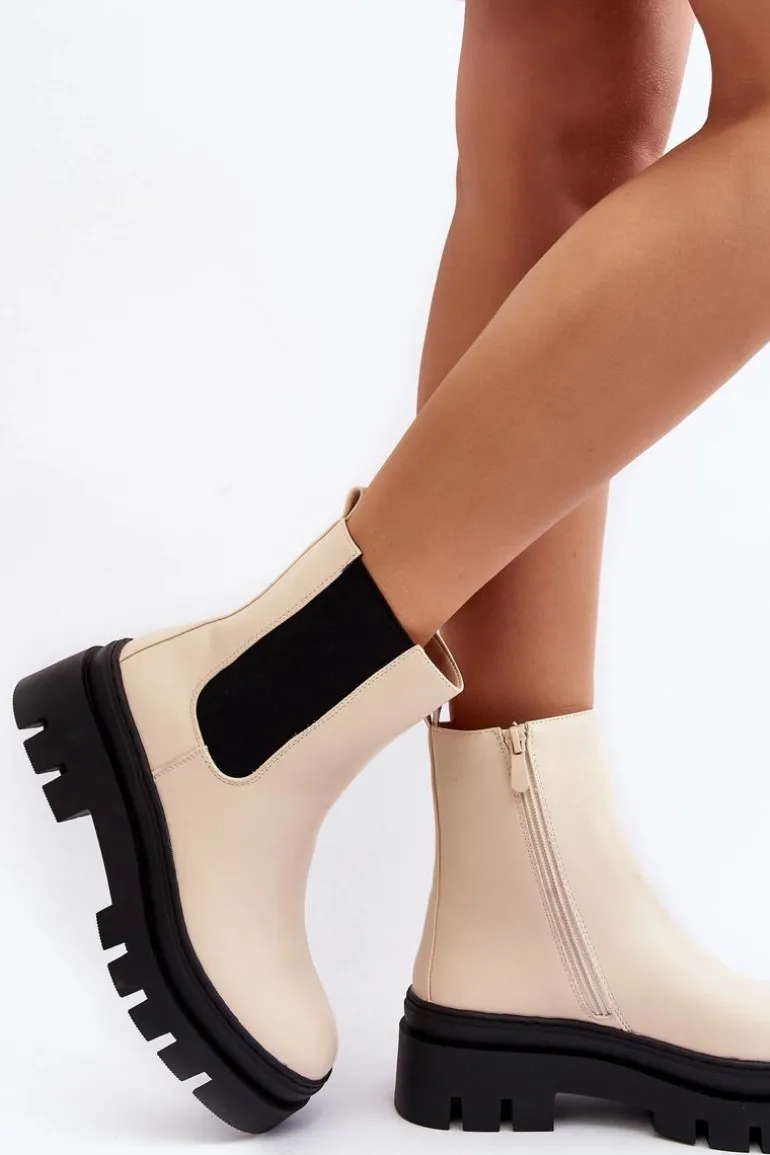 Skórzane Botki Workery Beżowe Loretta