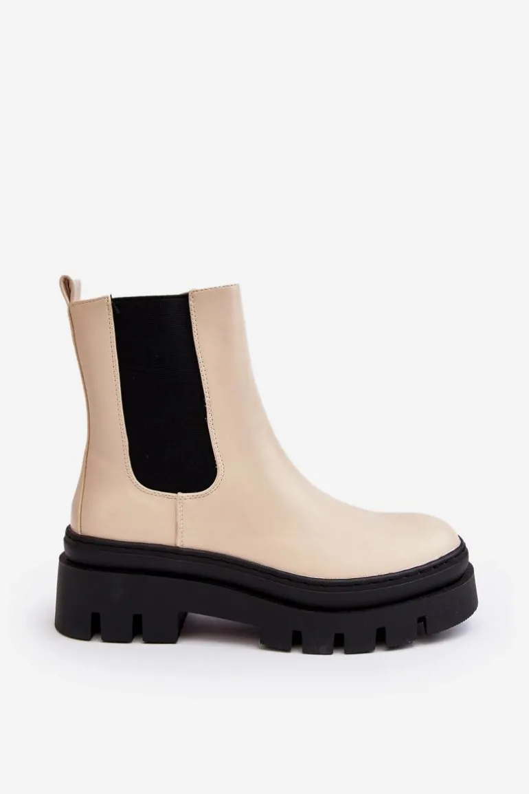 Skórzane Botki Workery Beżowe Loretta