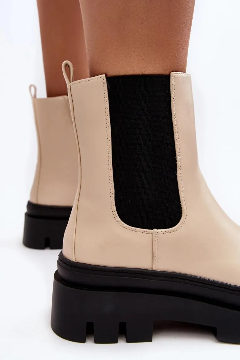 Skórzane Botki Workery Beżowe Loretta